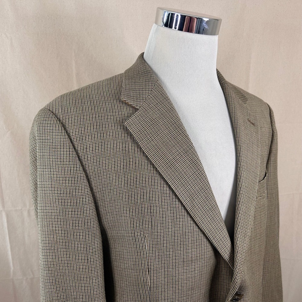 Chaps 42S Sport Coat Silk Wool Beige Blue Houndstooth Two Button Lined Vented